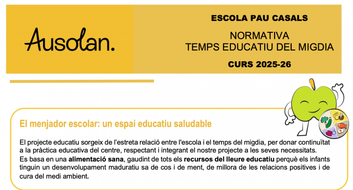 📢 Nova Normativa del Temps Educatiu del Migdia 25/26