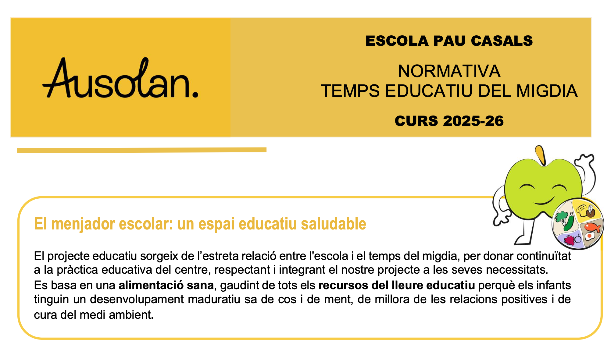 📢 Nova Normativa del Temps Educatiu del Migdia 25/26