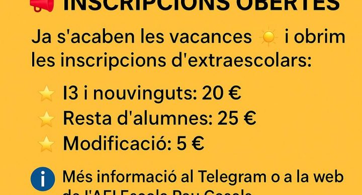 📢 INSCRIPCIONS OBERTES